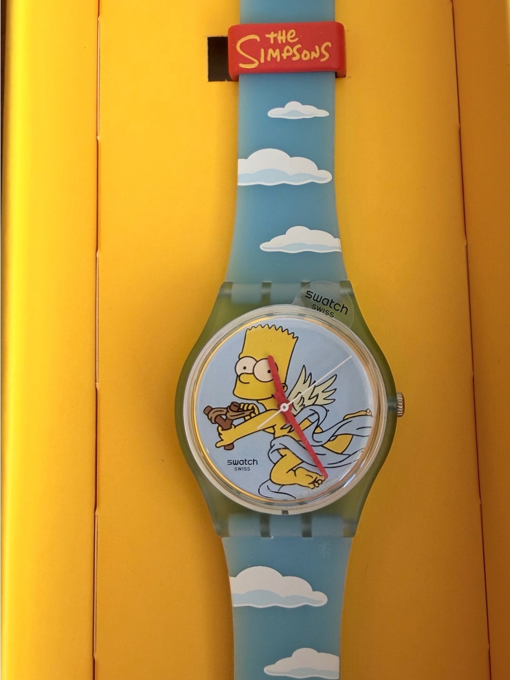 💘 NIB Swatch x The Simpsons ANGEL BART Watch ⌚️ Box & Papers | Collector Edition